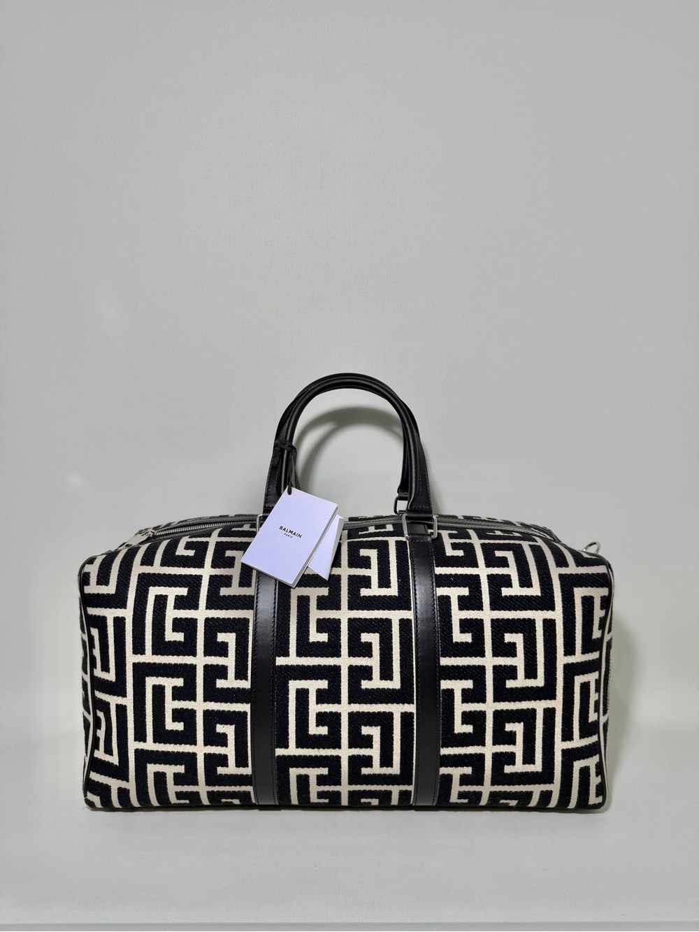 Balmain Black & Cream Logo Jacquard Duffel Bag